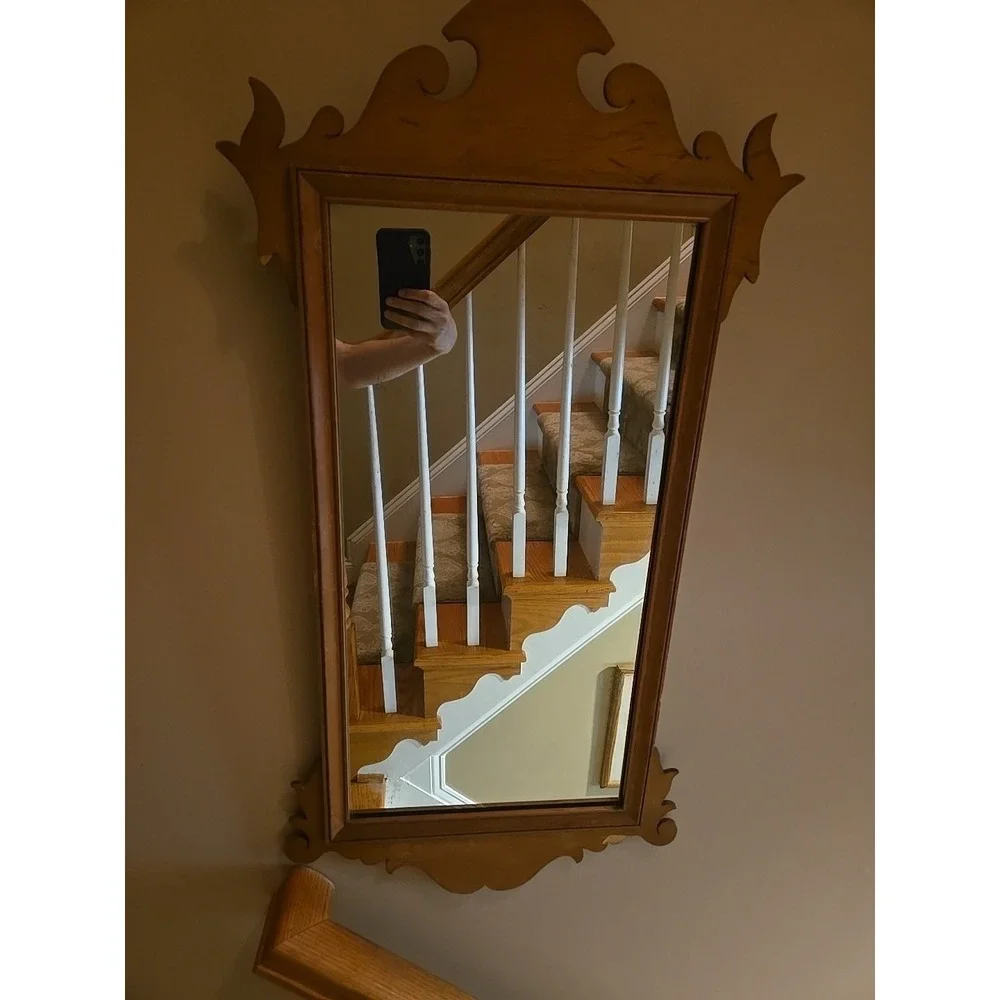 Antique Vintage Maple Chippendale Glass Mirror